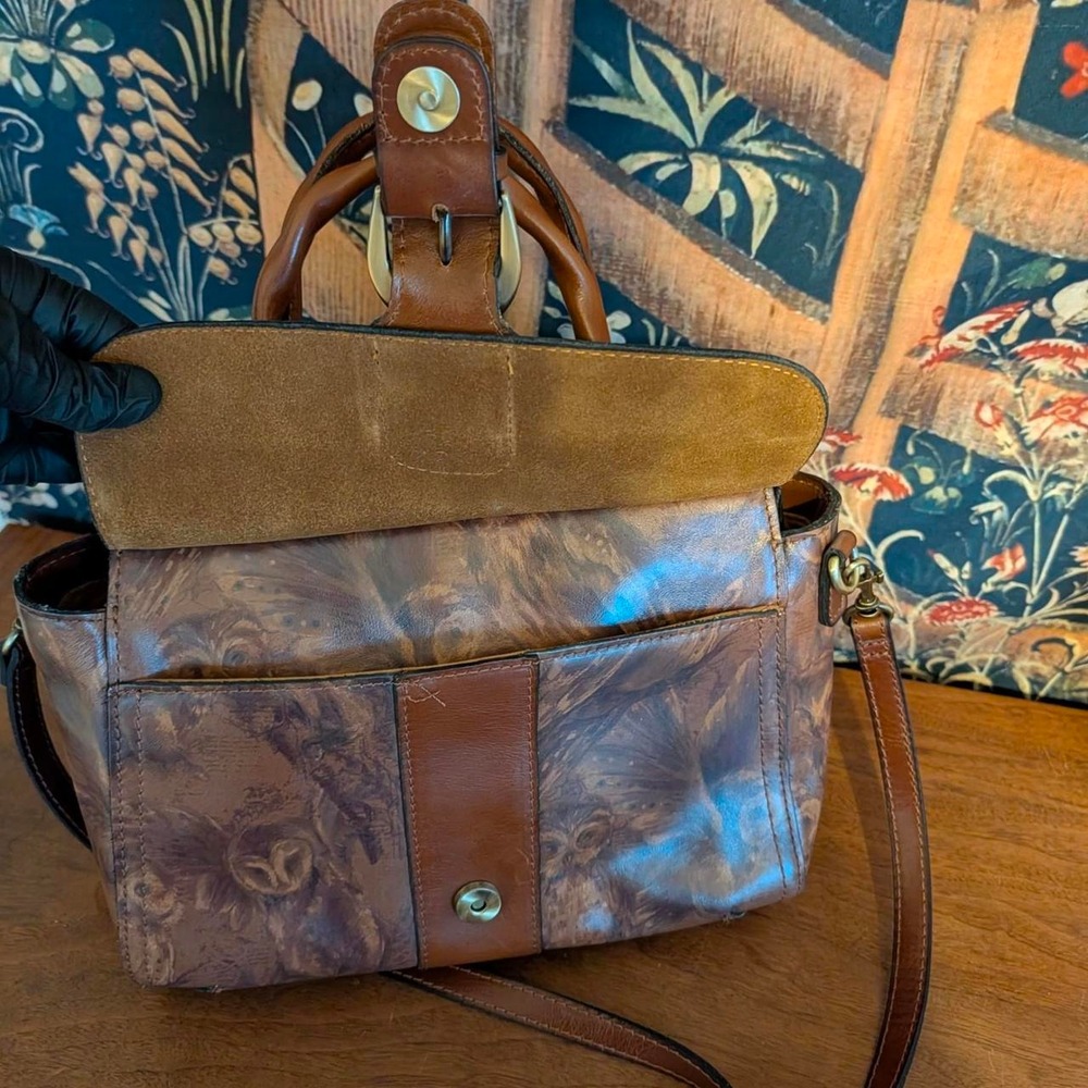 Patricia Nash Lola Top Handle Crossbody Bag Owl Print Brown Leather - Picture 4 of 7